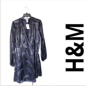 H&M Navy/Black Floral Silk Wrap Dress